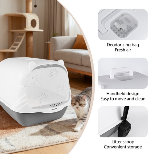 Hooded cat litter tray box - litter,