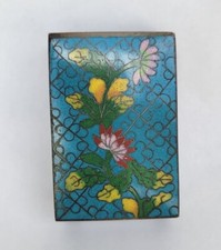 Antique Chinese Cloisonne Enamel Matchbox Case Holder Blue With Lotus Flowers