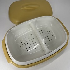 Vintage Tupperware Microwave Vegetable Rice Steamer 3 Piece Harvest Gold #1273-9