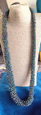 Chunky Seed Bead Peacock Blue Necklace Boho Retro 100cm Vintage Jewellery