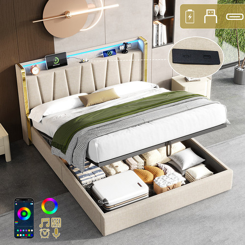 Double bed ottoman 4ft6 - ottoman, beige