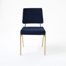 West Elm Wire Frame Upholstered Dining Chair Blue