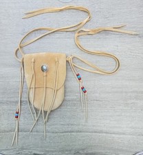 Honey Suede Pouch Bag Purse Native American Theme 6 x4" Tie Fastening Love Boat