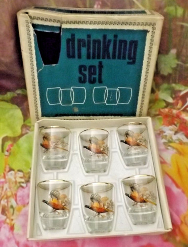 1960 decorated glass tots - glass,