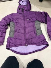 RAB ASCENT PERTEX ENDURANCE DOWN FEATHER JACKET uk 10 with stuff sack purple