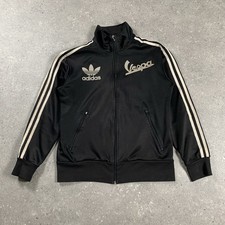 Adidas Jacket Mens Small Black Vespa Firebird Orginals Faux Leather Stripes