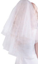 2-Tier First Holy Communion/Brial Wedding Veil with Rhinestones & Pearls, 23"L