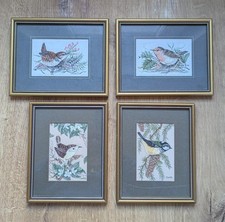 Vintage J&J Cash Woven Birds Pictures X4 Framed Jacquard Loom Artistry In Silk