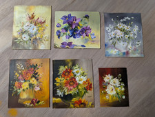 6x Original Oil Paintings by L Blackie Unframed Oil on Board Floral Flowers