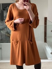 Two Danes Casual Jersey Dress Knee length Pockets Bamboo/Cotton Rust Brown L