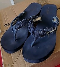 Guess Toe Post Sandals - Decorative Denim Material - Size 7