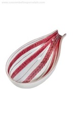 RARE Stig Lindberg Studio Ceramic Leaf Bowl Ruby Red Stripe Gustavsberg Sweden