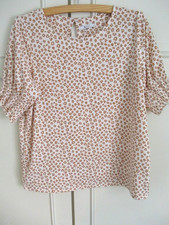 TU Sainsburys  Round Neck Short Sleeve Blouse Size 12 Cream Light Brown Pattern