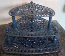 Vintage Rustic Blue Cast Iron 6115B Corner Plate Stacker/Holder
