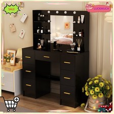 7-Drawer Vanity Set with 10 LED Lights Mirror Makeup Dressing Table Desk Bedroom
