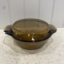 Pyrex Corning 1ltr Amber Brown Glass Casserole Dish & Lid, Good Condition 