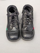Kickers Boys Black Leather School Shoes Boots Laces Zip Size 2