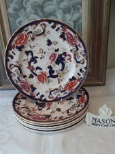 6 x Mason's Mandalay Blue Ironstone Dinner Plates - 10.5" / 27cms - 1st Quality