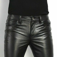 Men's Tight Leather Pants 80s Punk Rock Skinny Motorcycle Gothic Biker Trouser
