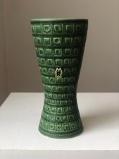 Marzi & Remy German Rare Vintage Green Vase with Geometric Pattern H 19cm W 9cm