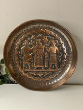 Vintage  English 9” Brass Wall Art Plate Round Tavern See Pictures
