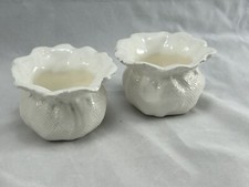 2 x ANTIQUE small white china drawstring bag posy vases 8cm