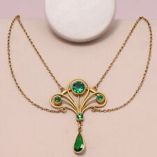 Antique Victorian Edwardian Peridot Green Paste Gold Filled Festoon Necklace