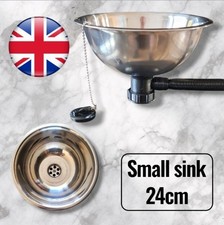 Round SS Sink 24cm Kitchen Caravan Camper Catering Trailer & 500mm Waste Pipe