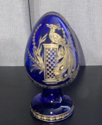 Faberge egg style glass - egg-style, cobalt