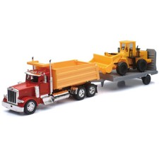 1/32 New Ray Peterbilt 379 Dump Truck with Wheel Loader Red SS-10673