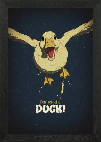 Funny flying duck - duck, framed