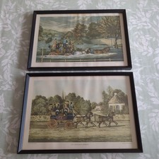 2 Antique Aquatints Painted