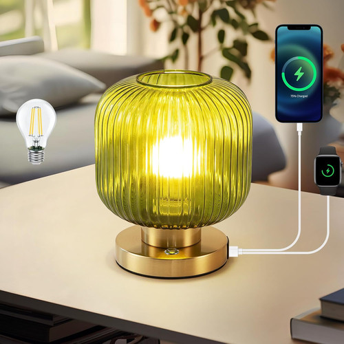 Green glass table lamp - green,