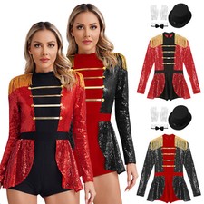 UK Woman's Circus Ringmaster Costume Trainer Ringleader Bodysuit Fancy Dress