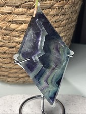 Rainbow Fluorite Crystal Diamond On Silver Stand,  Beautiful Banding & Colous