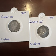 1818 George III Silver Sixpence Coin x 2 coins 