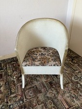 Vintage Lloyd Loom Style Woven White Painted Bedroom Chair with Fabric Seat TLC