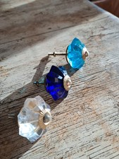 Glass Brass Drawer/cupboard Pulls/knobs/handles Clear Blue Light Blue X3
