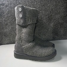 UGG Australia Purl Cardy Knit Womens Grey Boots Pull On Buttons UK Size 5 New