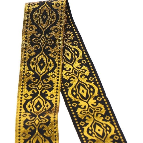 White gold jacquard ribbon - white,