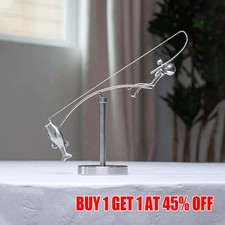 Kinetic Fishing Sculpture The Fisherman Balancing, Balance Art for Your Space