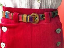leather textile Belt south American woven fabric bright multicoloured W 25-29 in