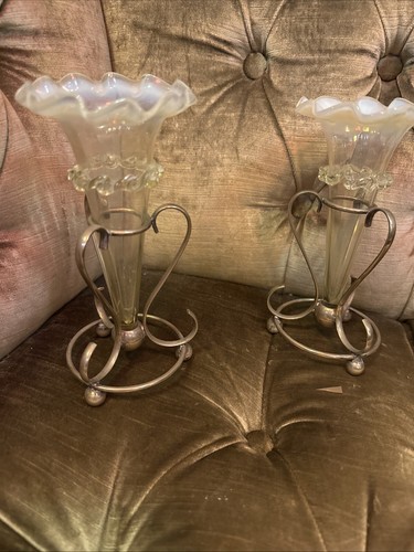 Pair antique epergne flutes - of,