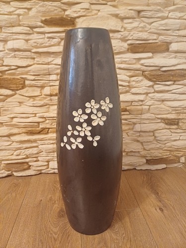 Tall dark ceramic floor vase - ceramic,