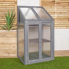 Wooden Mini Greenhouse Cold Frame - Small Greenhouse Grey H120 x W69 x D49cm