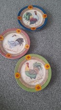 6 x Rooster chicken cockeral / sunflower 8" plates