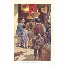 CHINA Boys Around a Sweet Stall - Antique Print 1921