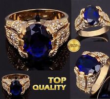 Men's deluxe 18k yellow gold filled blue sapphire crystal ring, Various Sizes UK