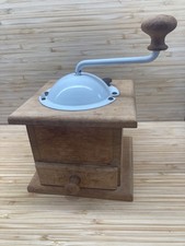 VINTAGE 80’s FRENCH COFFEE GRINDER white enamel  /wood prop styling display 