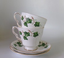 TWO COLCLOUGH IVY TEA CUPS & SAUCERS  - IMMACULATE CUP RIM 85mm & 65mm HIGH